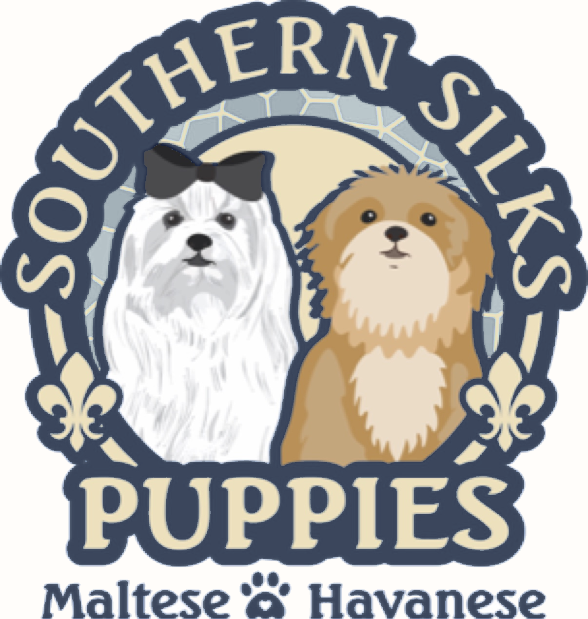 Southern Silks Puppies logo with Maltese and Havanese